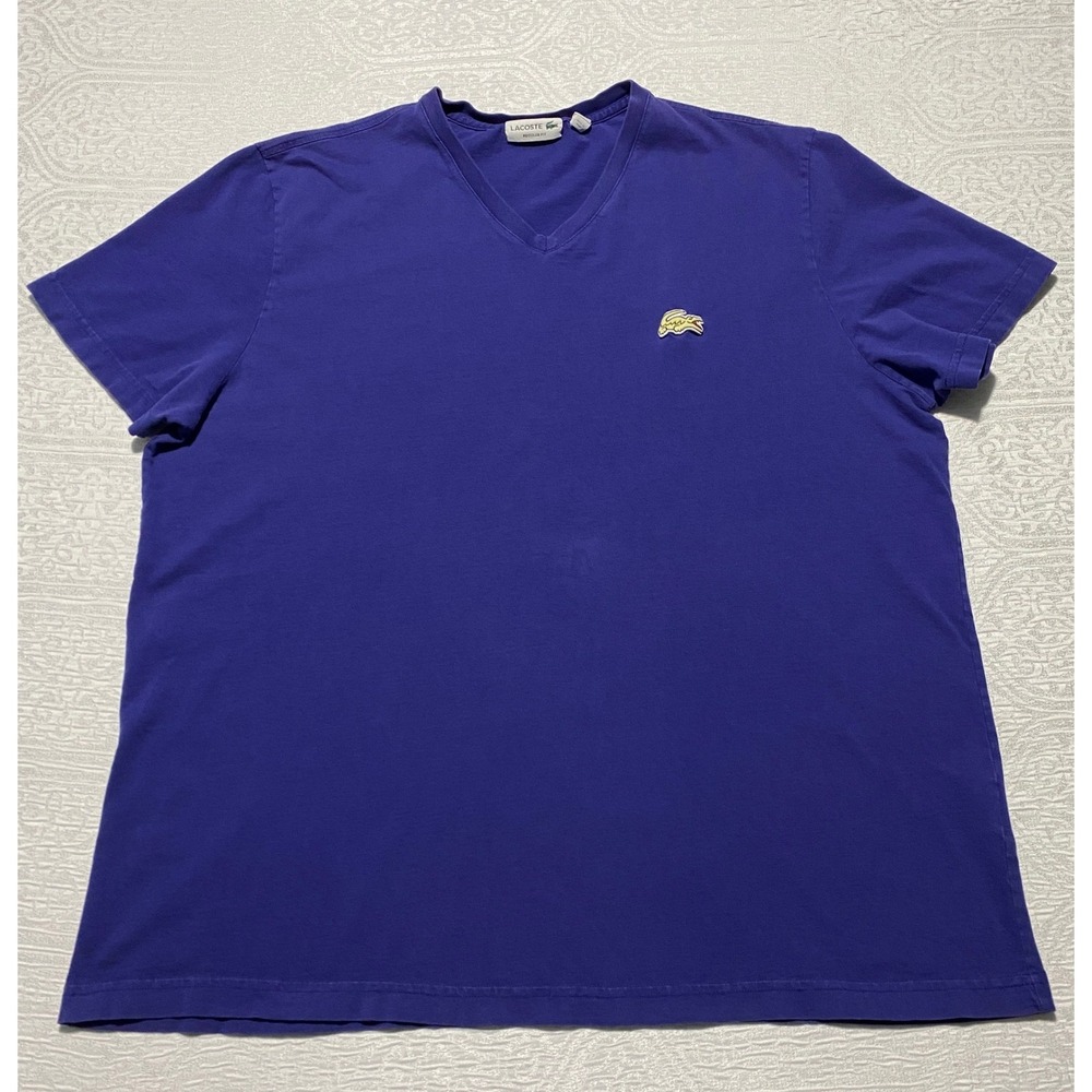 Lacoste Shirt Mens V Neck Purple Pima Regular Fit Croc Logo US 3XL FR 8 F8330